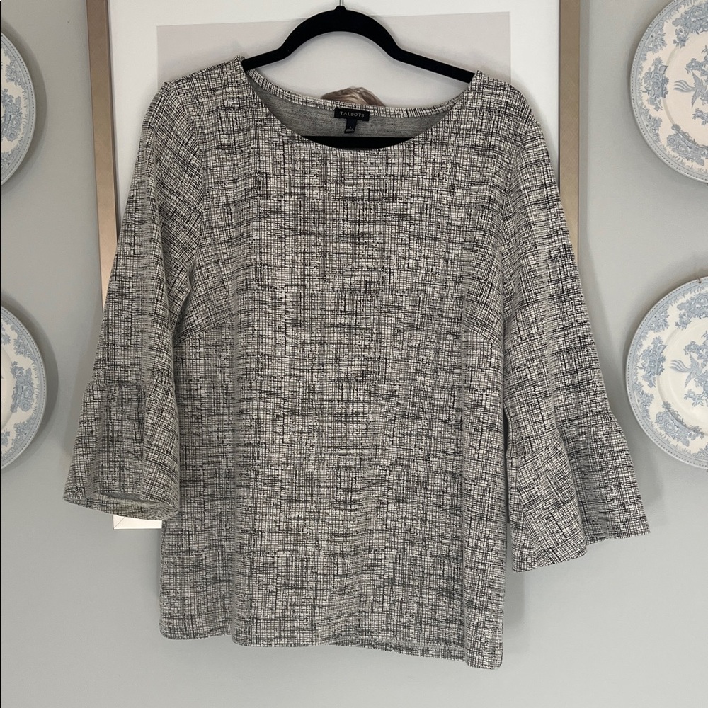 Talbots Black and White Textured Blouse